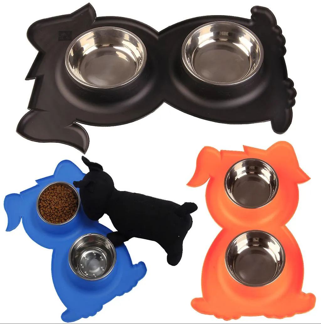 pink Stainless Steel Double Pet Bowl Dog Cat Twin Food Water Dish Feeding Station AZ21790