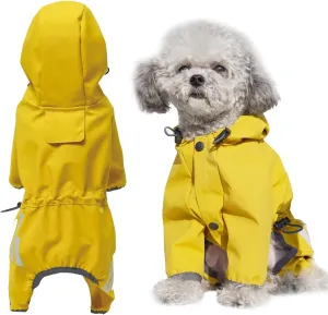 Puppy Dog Raincoat Hooded Slicker Poncho with Reflective Strap/Leash Hole Windproof Jacket for Small Medium Dogs(M, Yellow)
