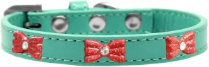 Red Glitter Bow Widget Dog Collar Aqua Size 12