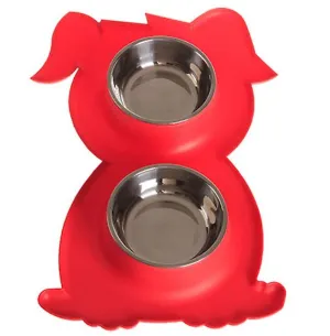 red Stainless Steel Double Pet Bowl Dog Cat Twin Food Water Dish Feeding Station AZ21791