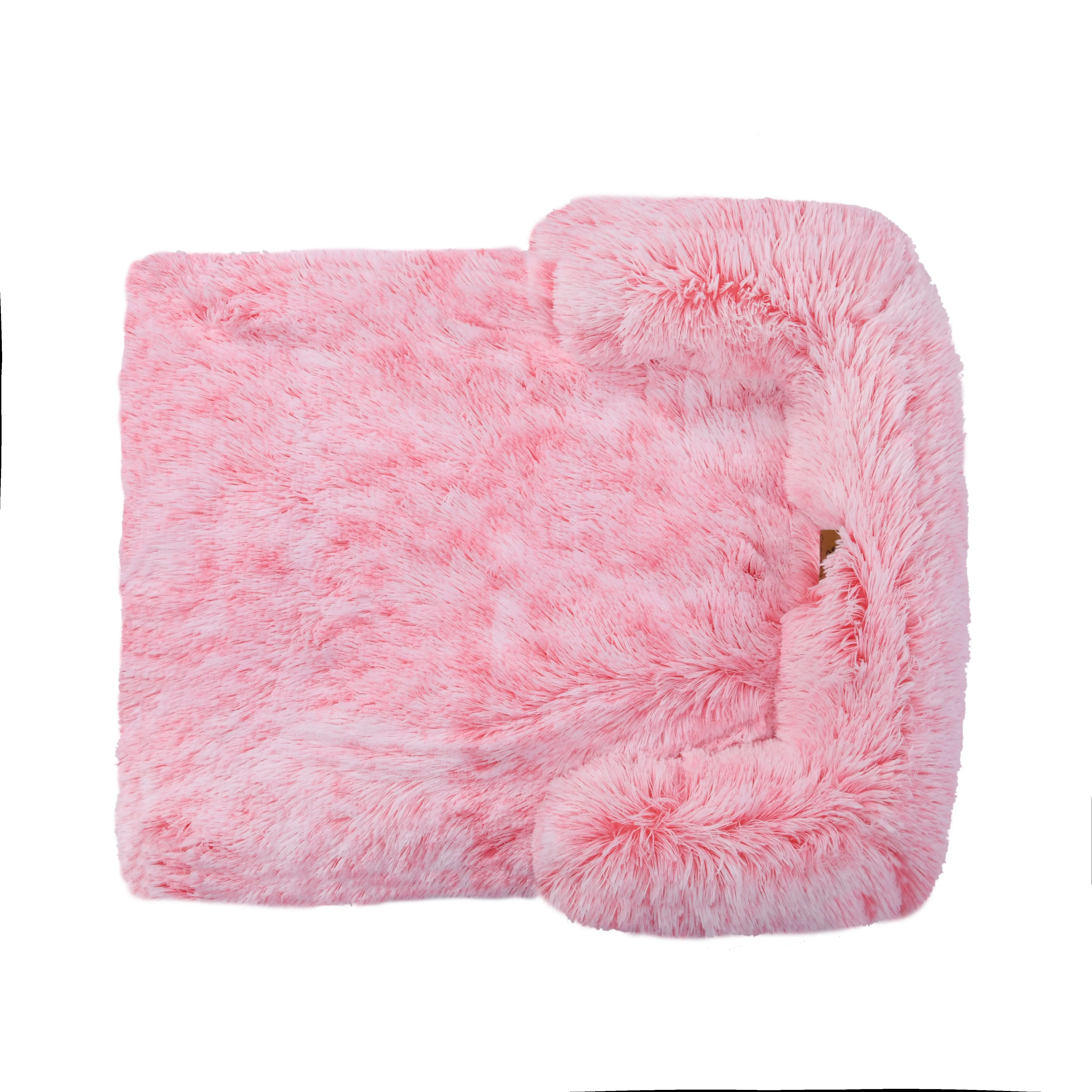 Shaggy Faux Fur Bolster Sofa Protector Pet Bed - Ombre Pink