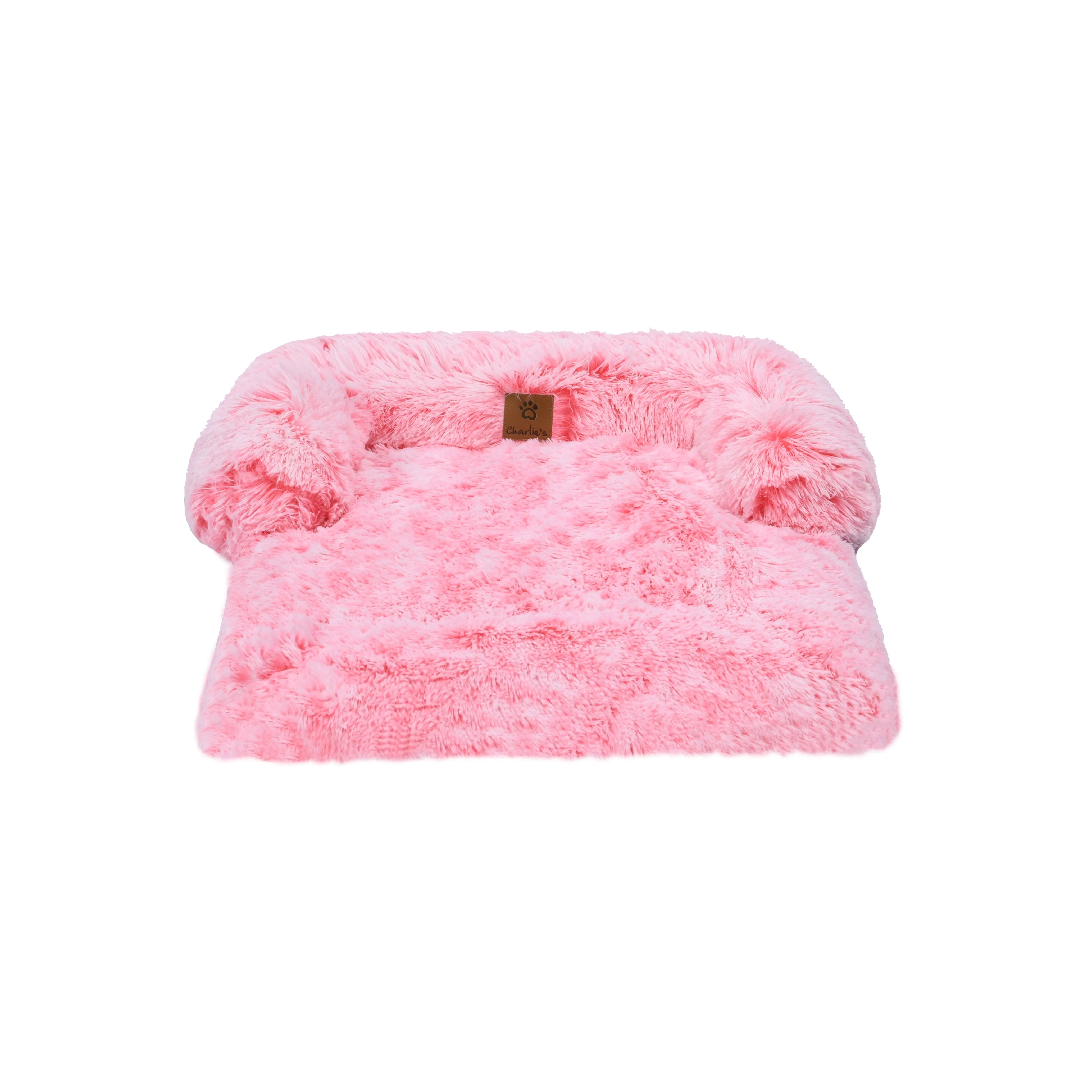 Shaggy Faux Fur Bolster Sofa Protector Pet Bed - Ombre Pink