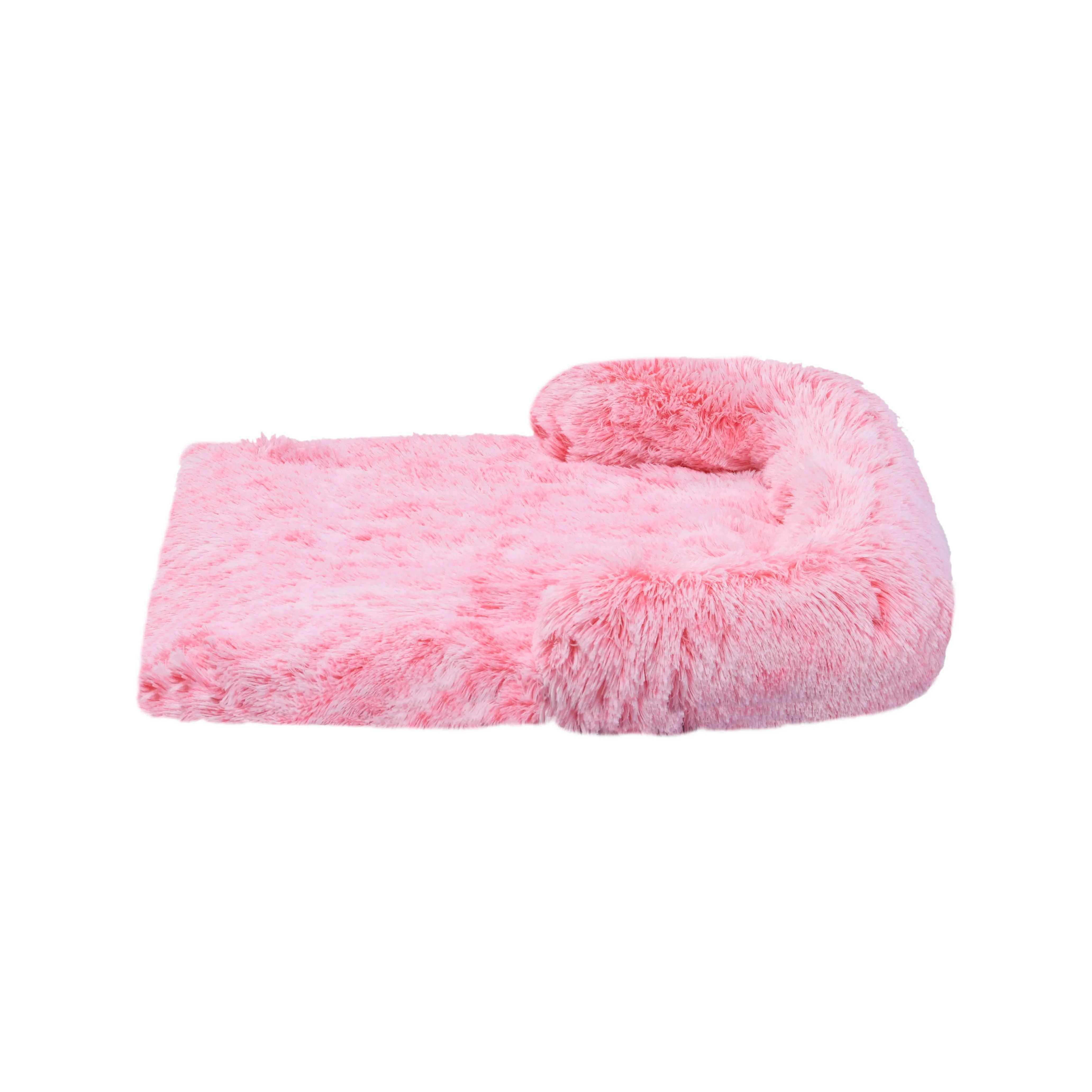 Shaggy Faux Fur Bolster Sofa Protector Pet Bed - Ombre Pink