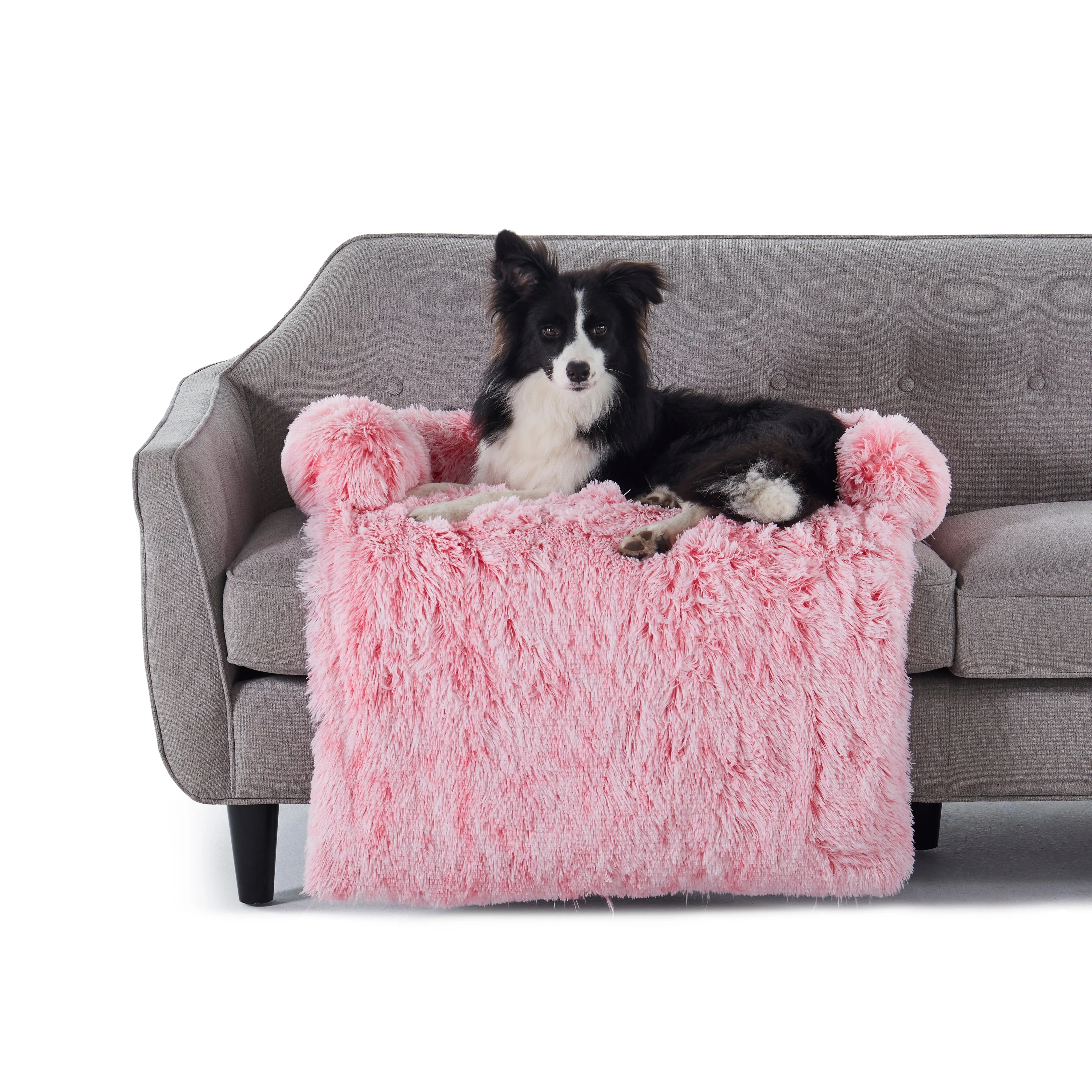 Shaggy Faux Fur Bolster Sofa Protector Pet Bed - Ombre Pink