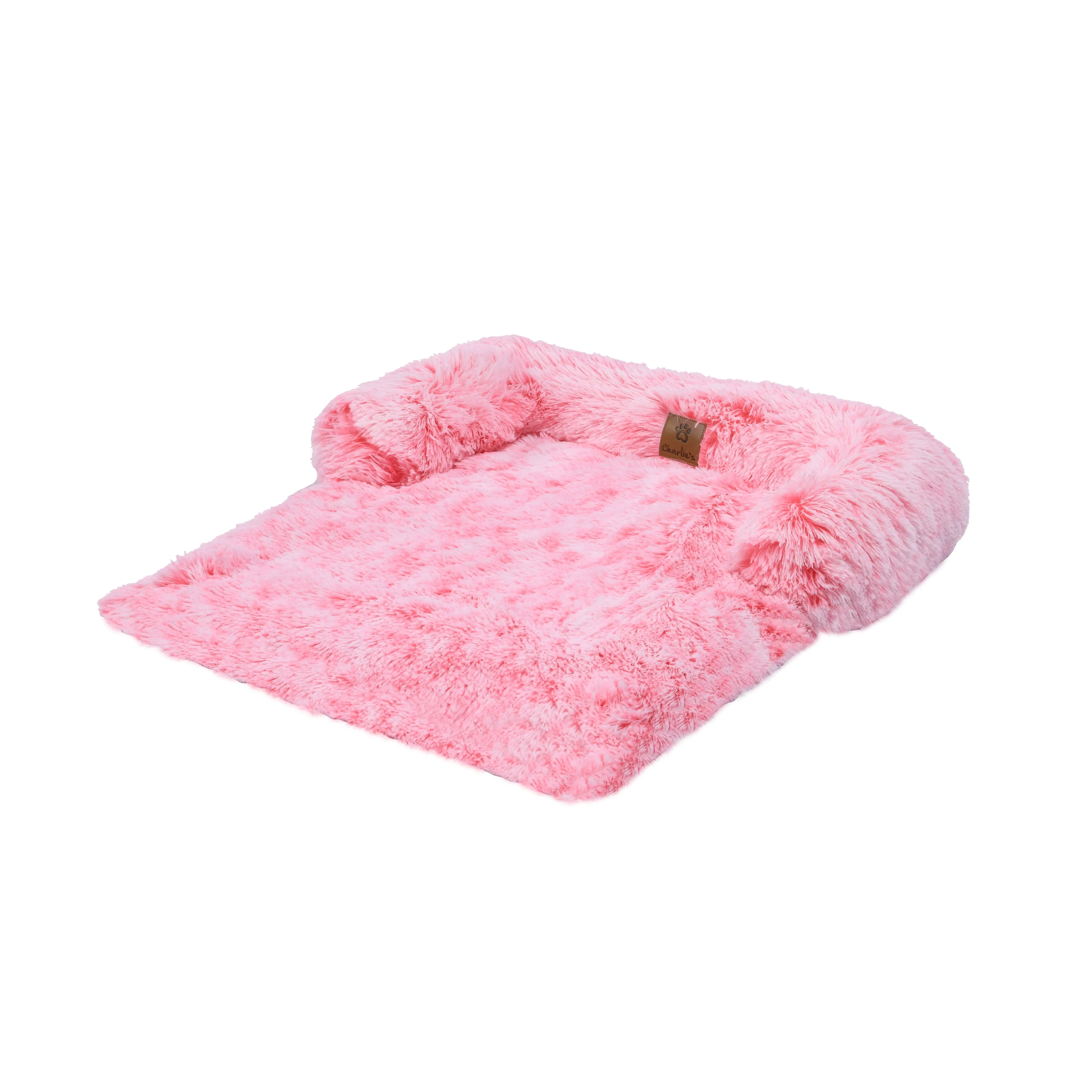 Shaggy Faux Fur Bolster Sofa Protector Pet Bed - Ombre Pink