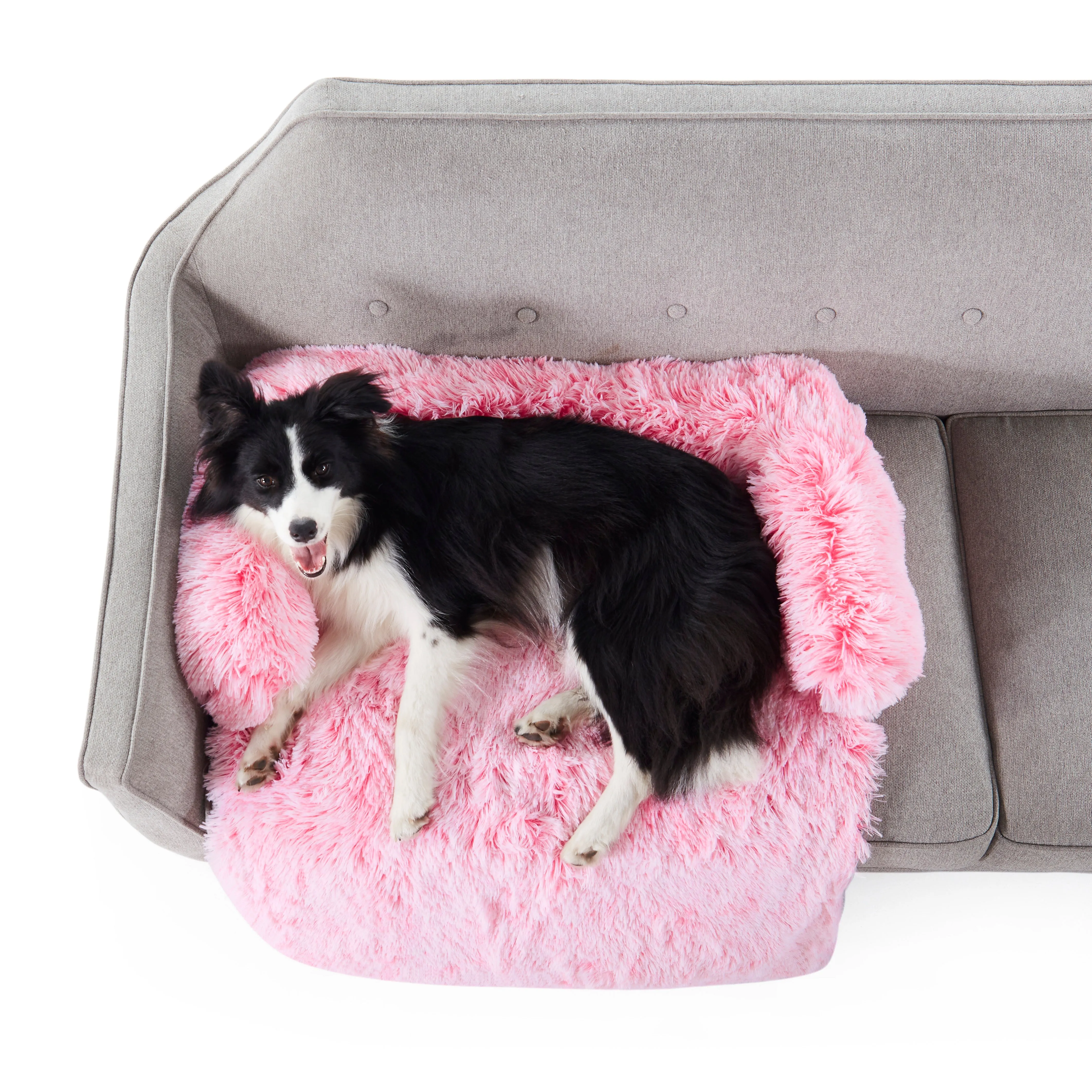 Shaggy Faux Fur Bolster Sofa Protector Pet Bed - Ombre Pink