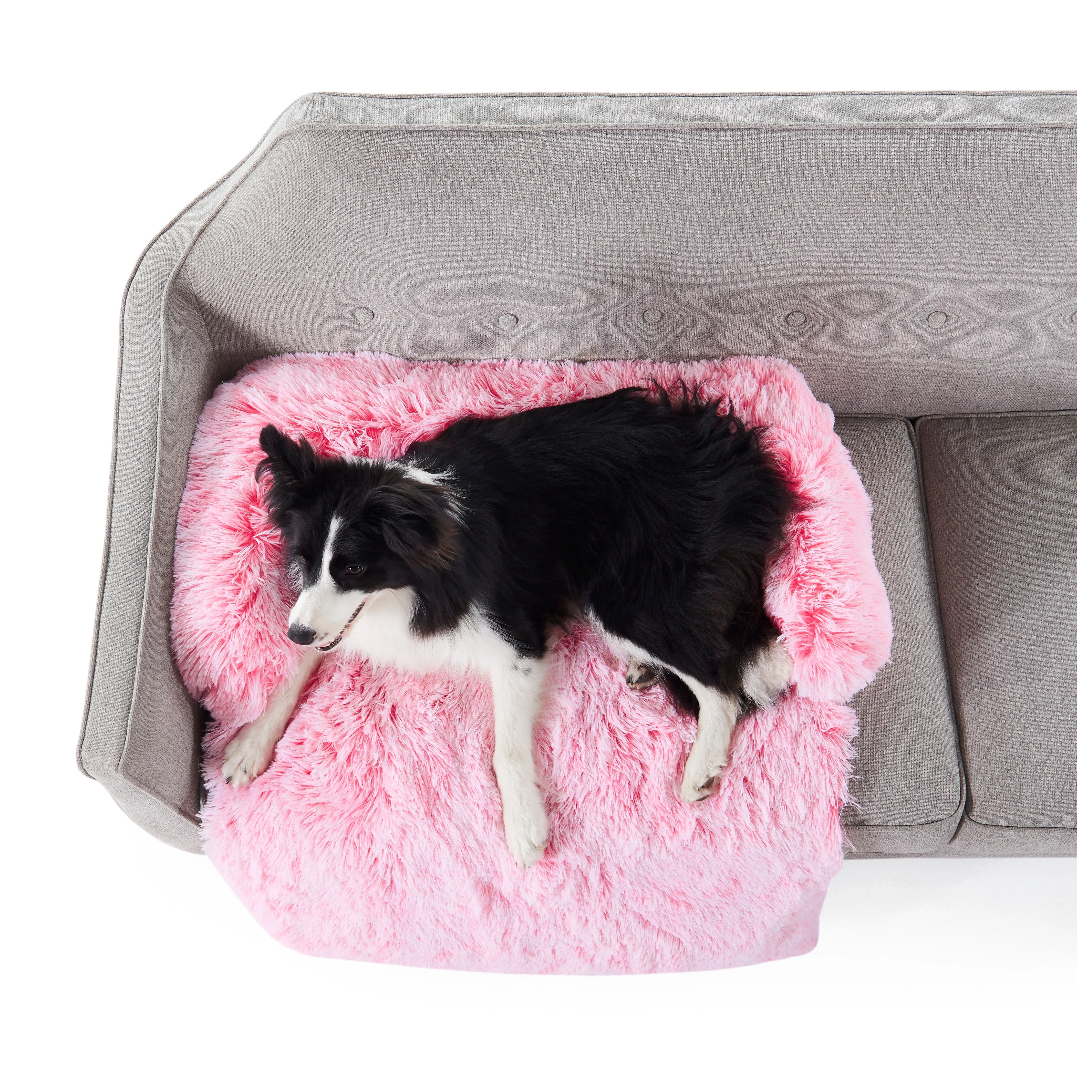 Shaggy Faux Fur Bolster Sofa Protector Pet Bed - Ombre Pink