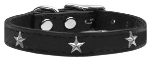 Silver Star Widget Genuine Leather Dog Collar Black 10