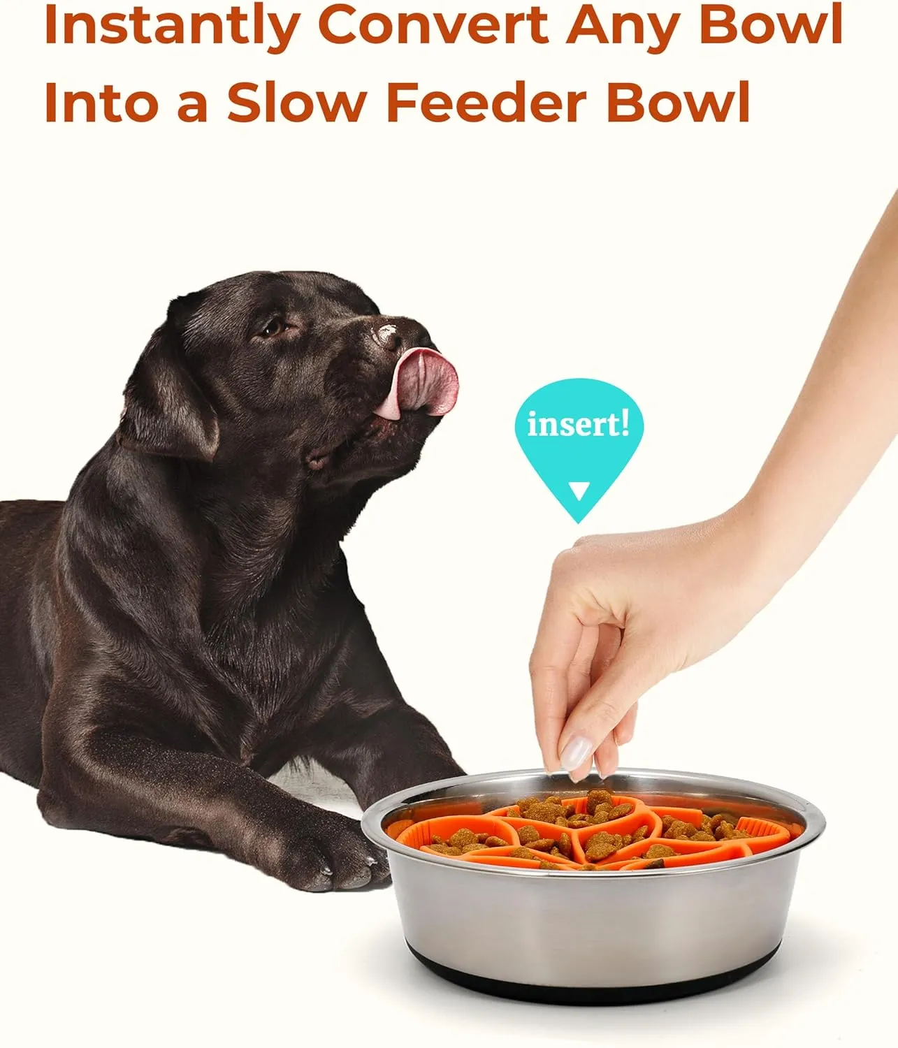 Slow Feeder Insert for Dog Bowls - Upgraded Griper System, Star Maze Design