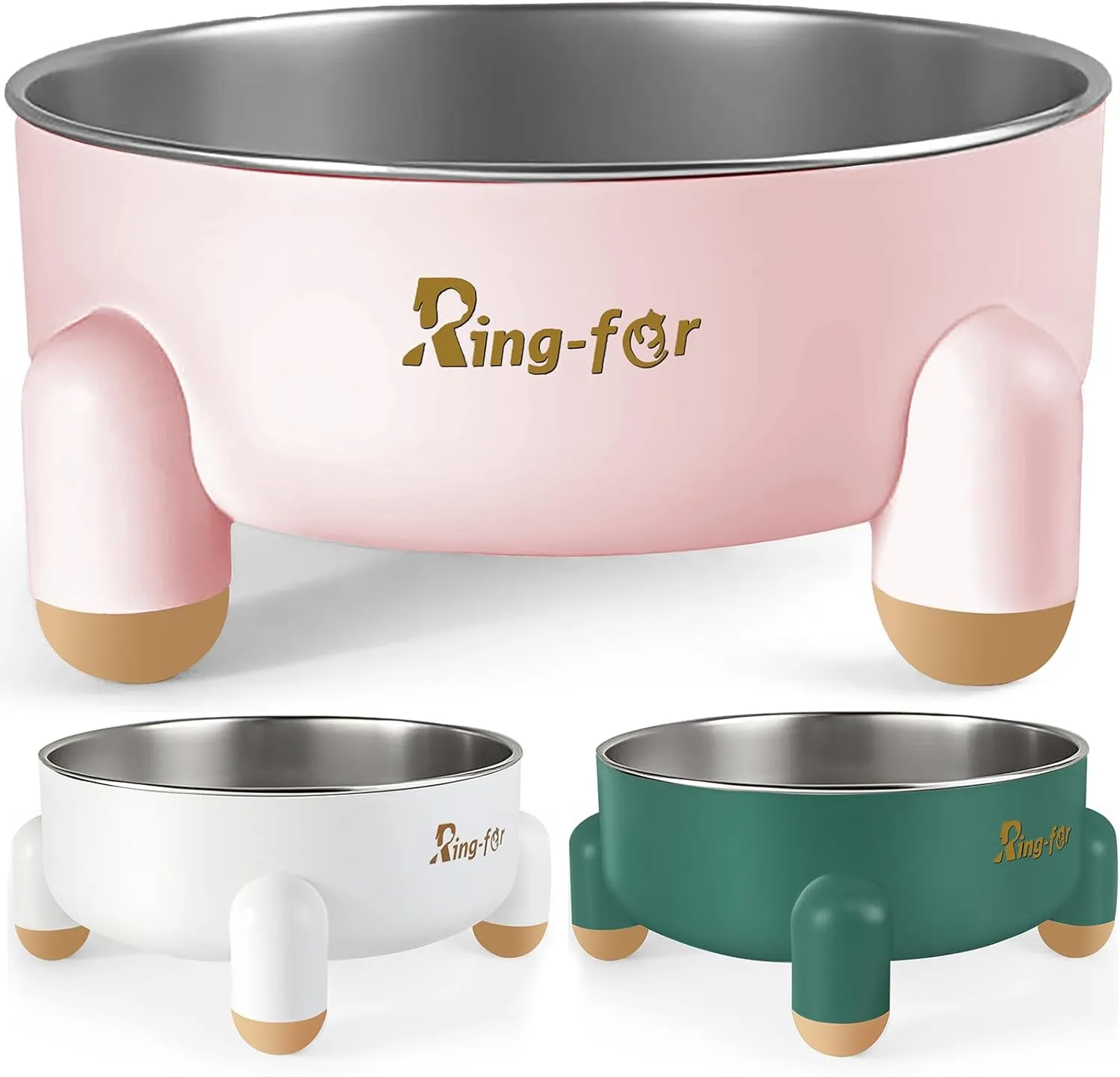 Stainless Steel Dog Bowl, cat, pet Food and Water Bowl, Four-Leg Non-Slip and Silent Rubber Bottom, Double-Layer Detachable Design, Dishwasher Safe, (24 oz, Pink)