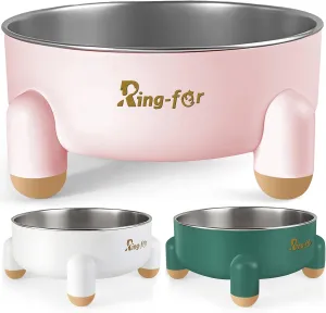 Stainless Steel Dog Bowl, cat, pet Food and Water Bowl, Four-Leg Non-Slip and Silent Rubber Bottom, Double-Layer Detachable Design, Dishwasher Safe, (24 oz, Pink)