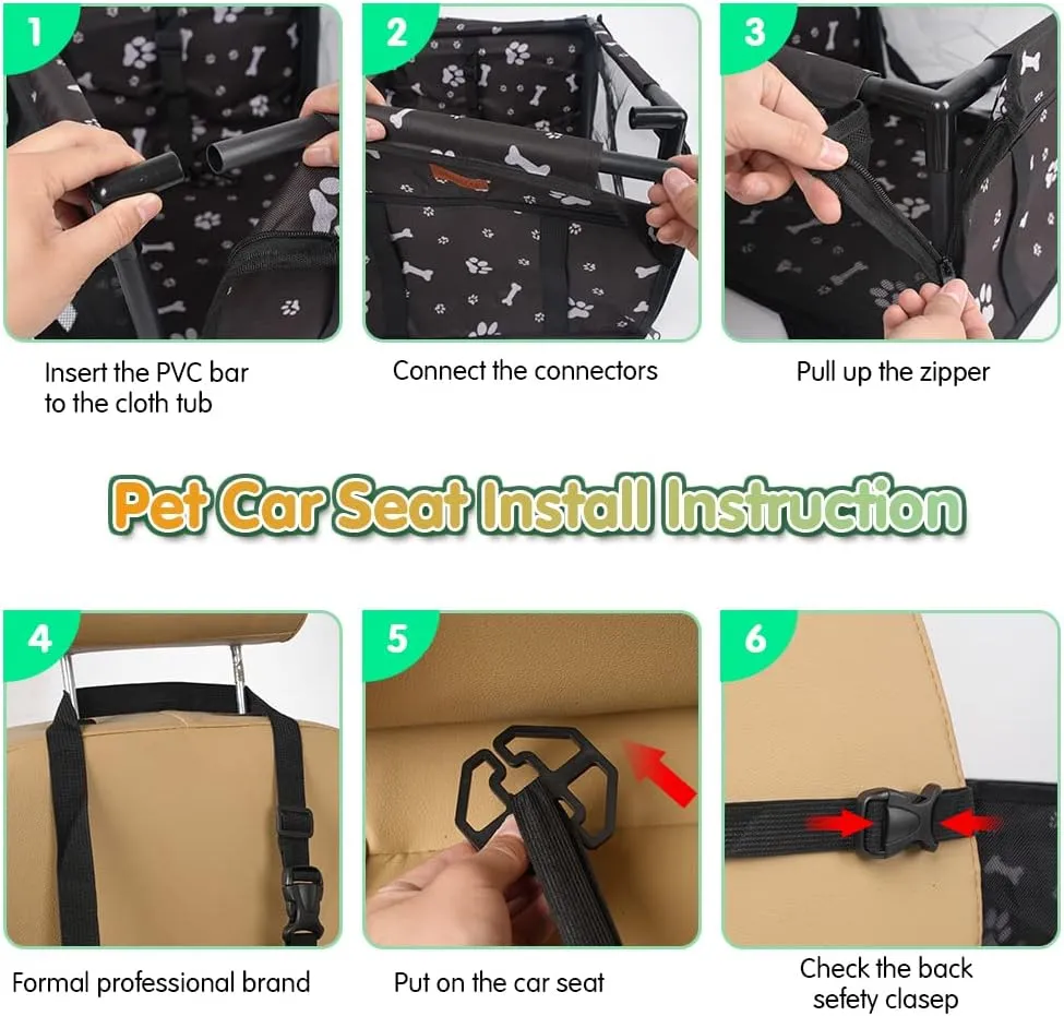 SWIHELP Dog Car Seat Puppy Portable Pet Booster Car Seat with Clip-On Safety Leash and Stable Fram, Anti-Collapse,Perfect for Small Pets