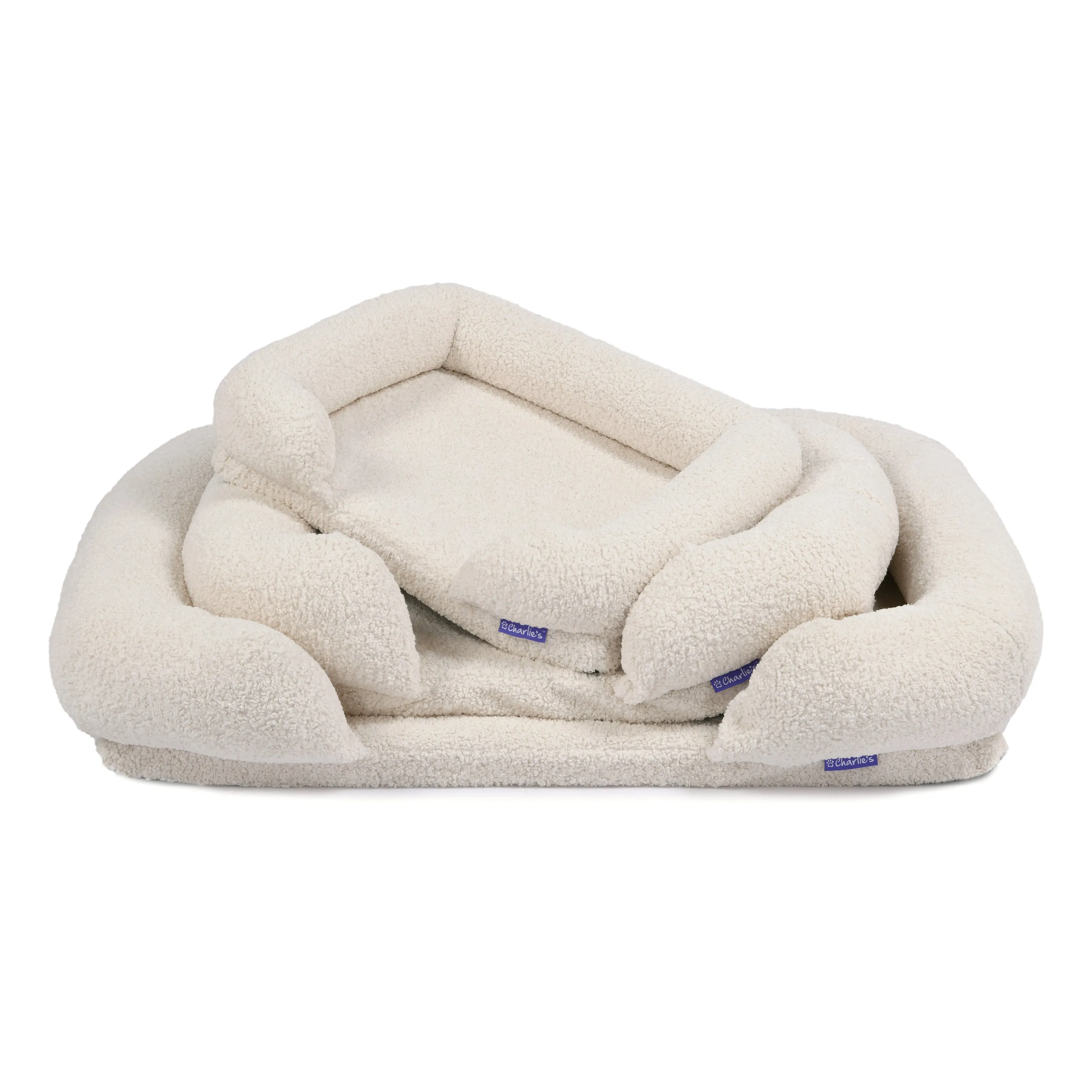 Teddy Fleece Memory Foam Sofa Pet Bed with Bolster - Cream