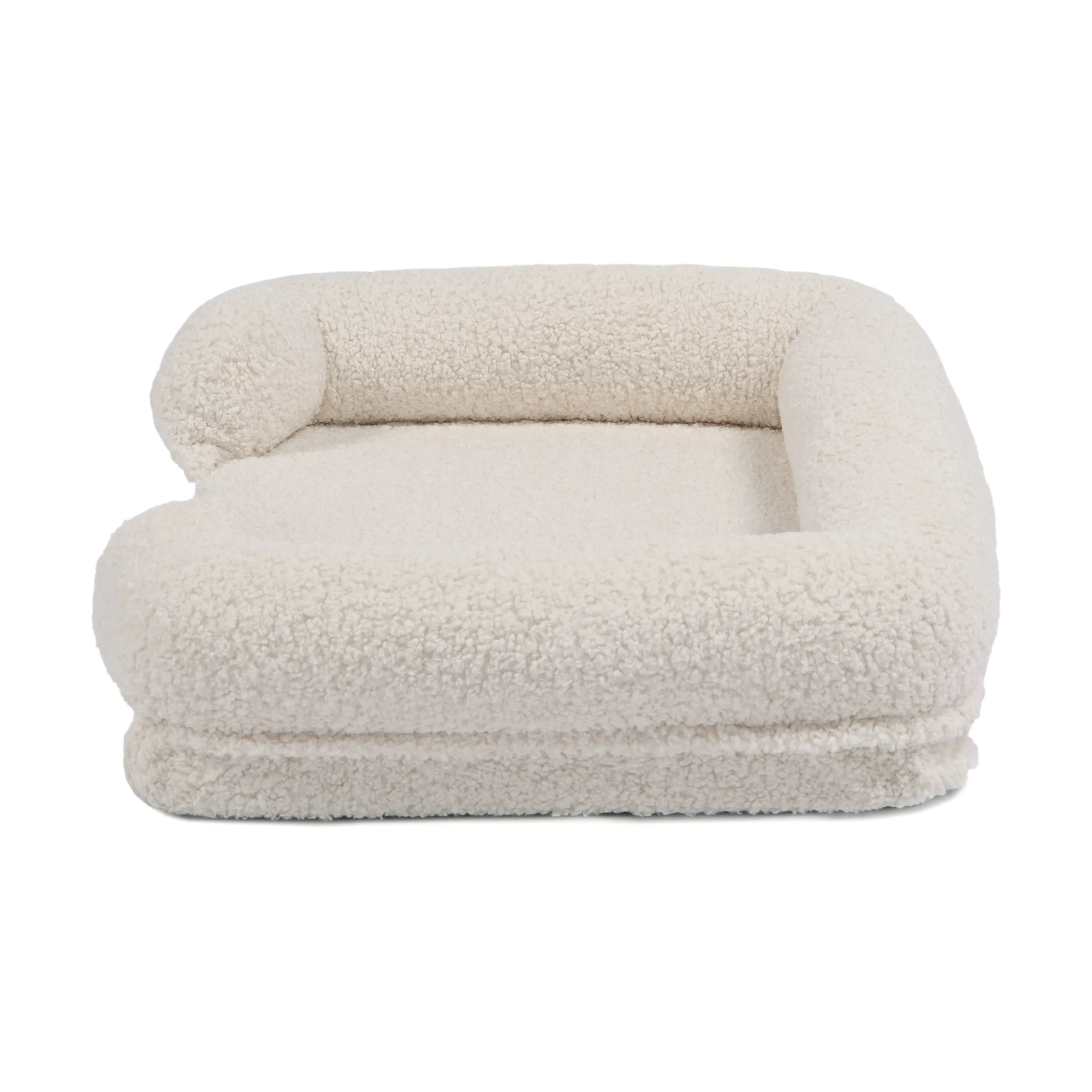 Teddy Fleece Memory Foam Sofa Pet Bed with Bolster - Cream