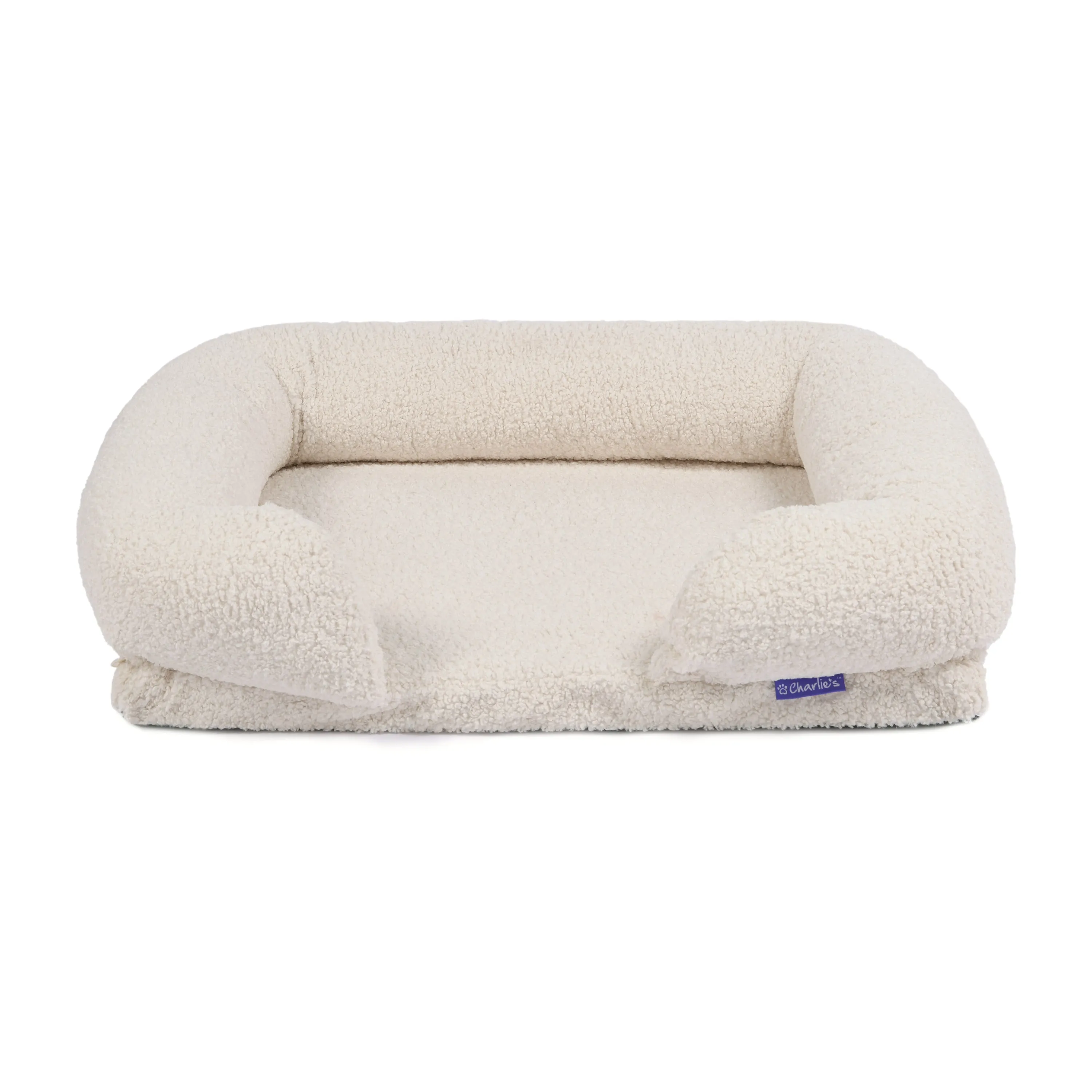 Teddy Fleece Memory Foam Sofa Pet Bed with Bolster - Cream