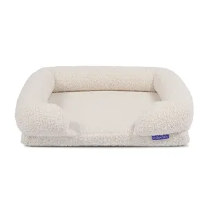 Teddy Fleece Memory Foam Sofa Pet Bed with Bolster - Cream