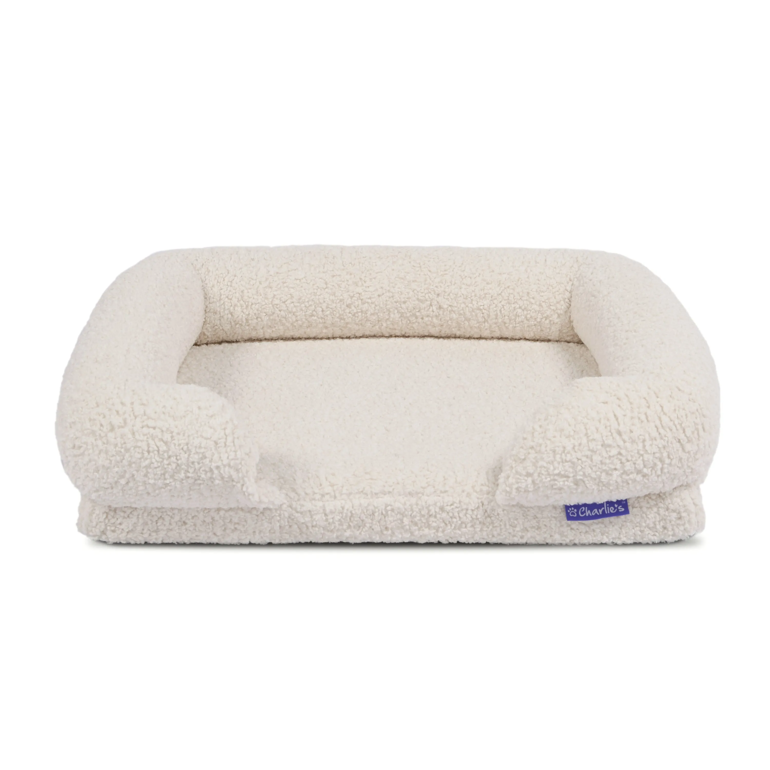 Teddy Fleece Memory Foam Sofa Pet Bed with Bolster - Cream