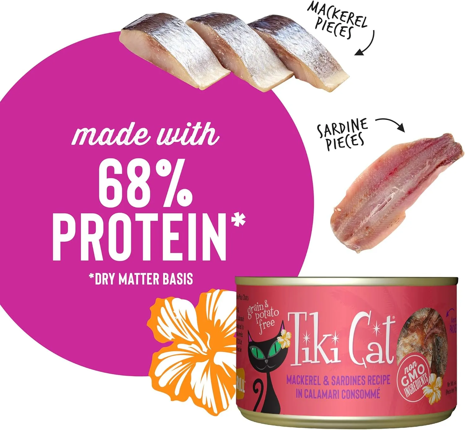 Tiki Cat Grill, Mackerel & Sardines, High-Protein and 100% Non-GMO Ingredients, Wet Whole Foods Cat Food for All Life Stages, 6 oz. Cans (Pack of 8)