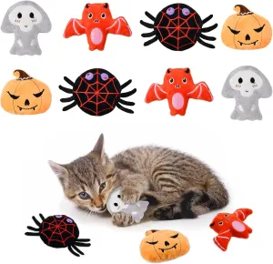 Vehomy 8PCS Halloween Catnip Ball Plushie for Cats with Crinkle Paper Halloween Catnip Plushie for Kitten