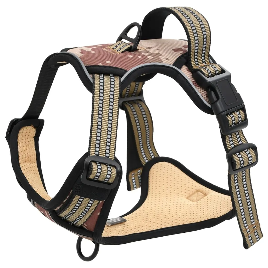 vidaXL Dog Harness with Lead & Collar Adjustable Camouflage Brown M