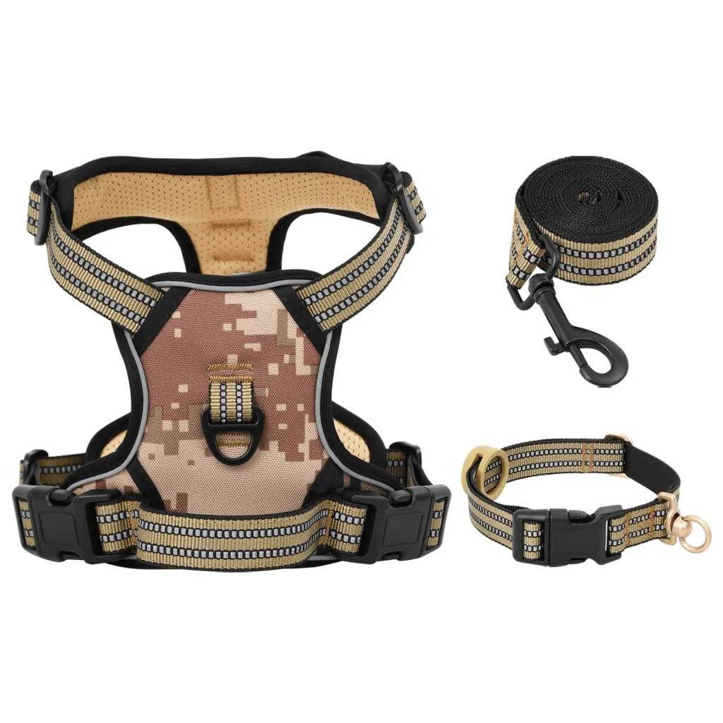 vidaXL Dog Harness with Lead & Collar Adjustable Camouflage Brown M