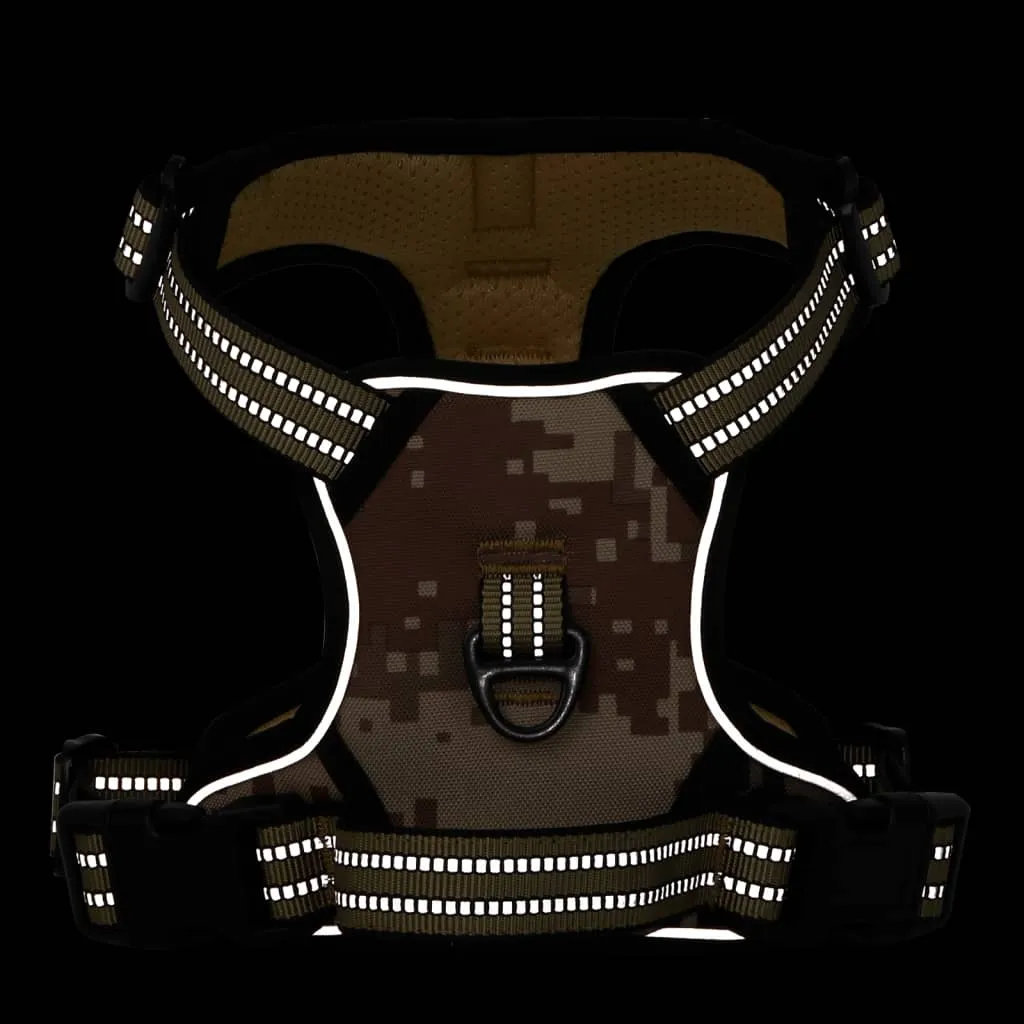 vidaXL Dog Harness with Lead & Collar Adjustable Camouflage Brown M