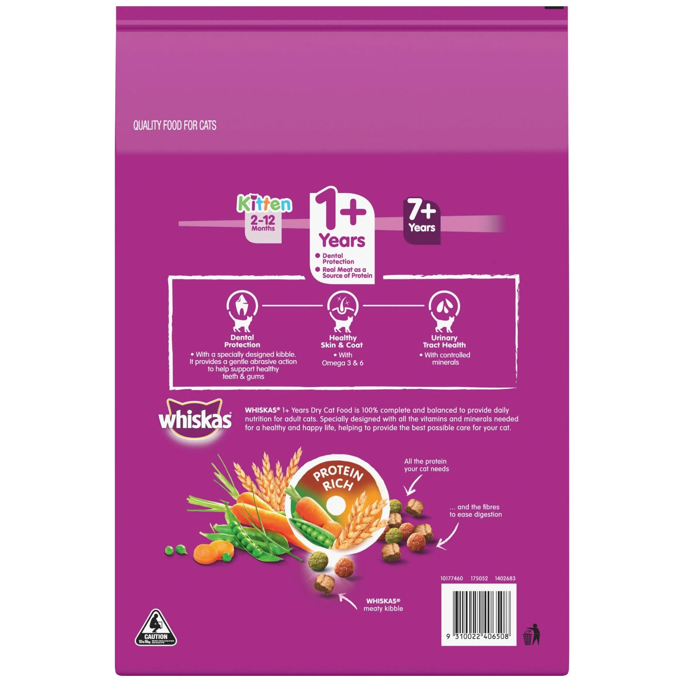Whiskas Adult 1 Plus Year Beef & Lamb Dry Cat Food 12kg