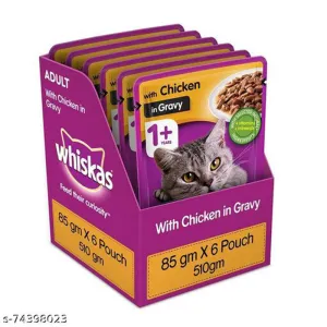 Whiskas Adult (1 Yrs ) Chicken in Gravy, Wet Cat Food 85 g (Pack of 6 Pouches)