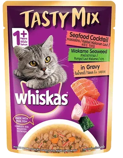 Whiskas Tasty Mix Seafood Cocktail And Wakame Seaweed in Gravy