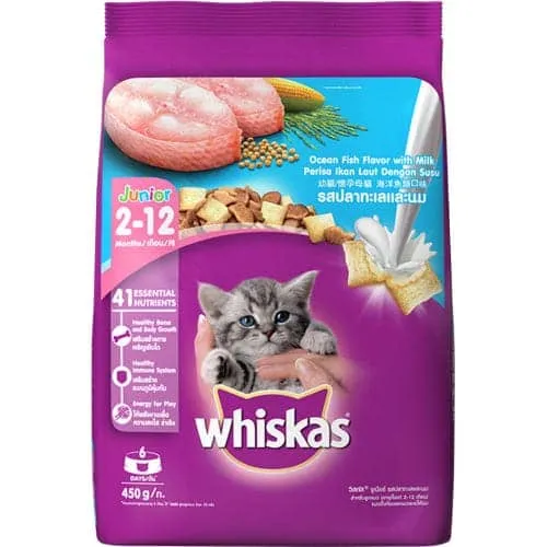 Whiskas Tuna in Jelly Kitten Wet Food and Ocean Fish Kitten Dry Food Combo