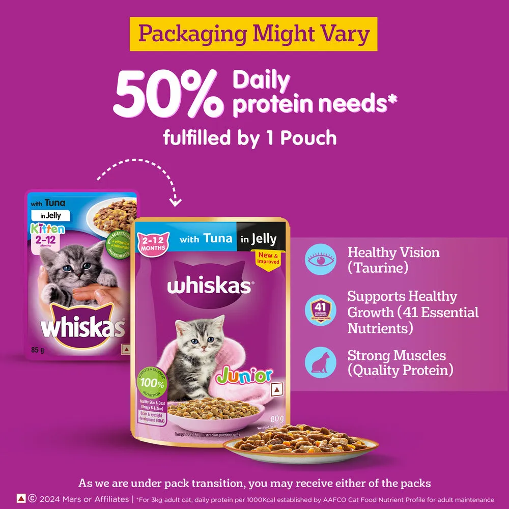 Whiskas Tuna in Jelly Kitten Wet Food and Ocean Fish Kitten Dry Food Combo
