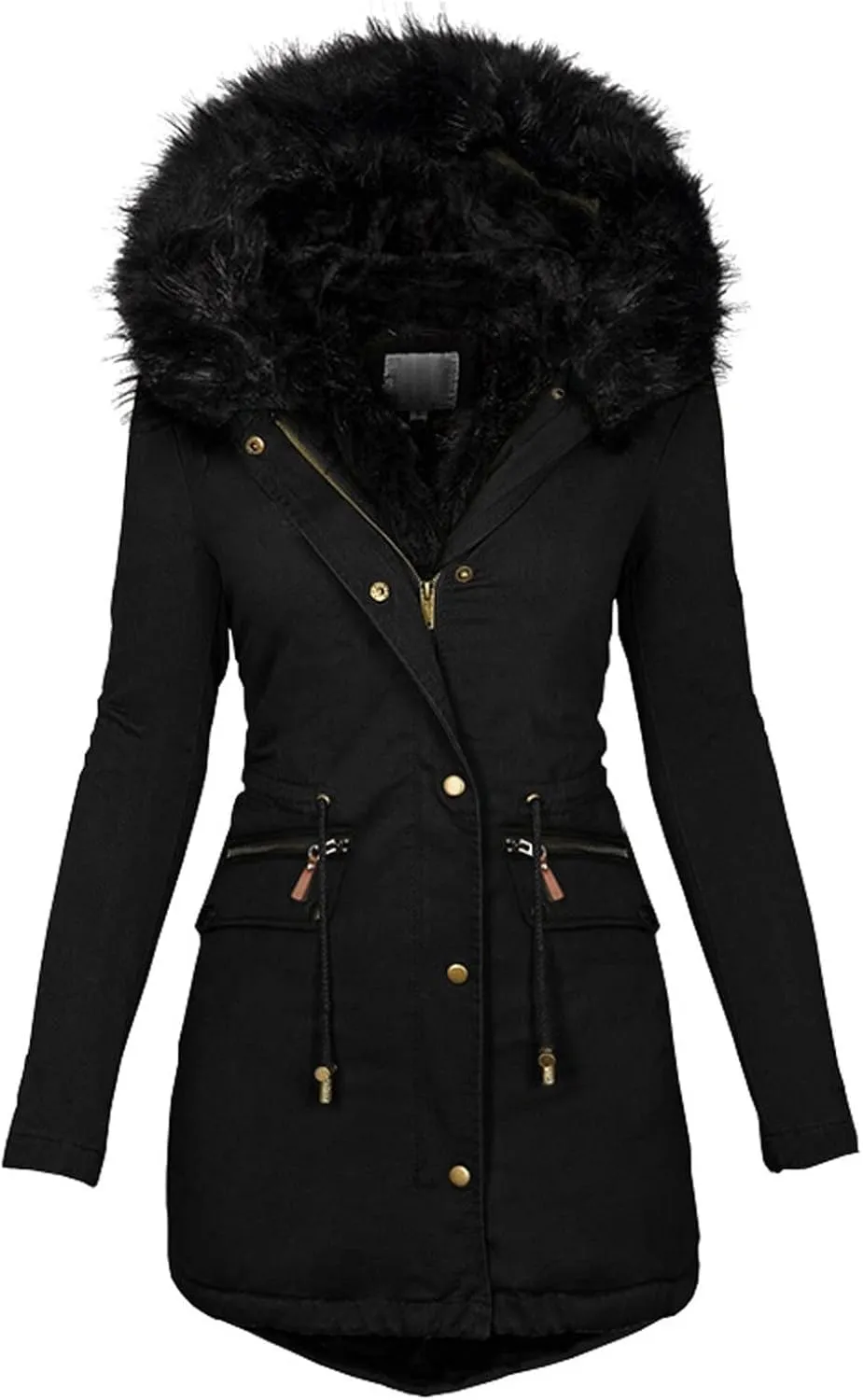 Women's Winter Fleece Lined Parka Jackets Warm Thicken Winter Coat with Fur Hood Long Windproof Cotton Coat Puffer Jackets