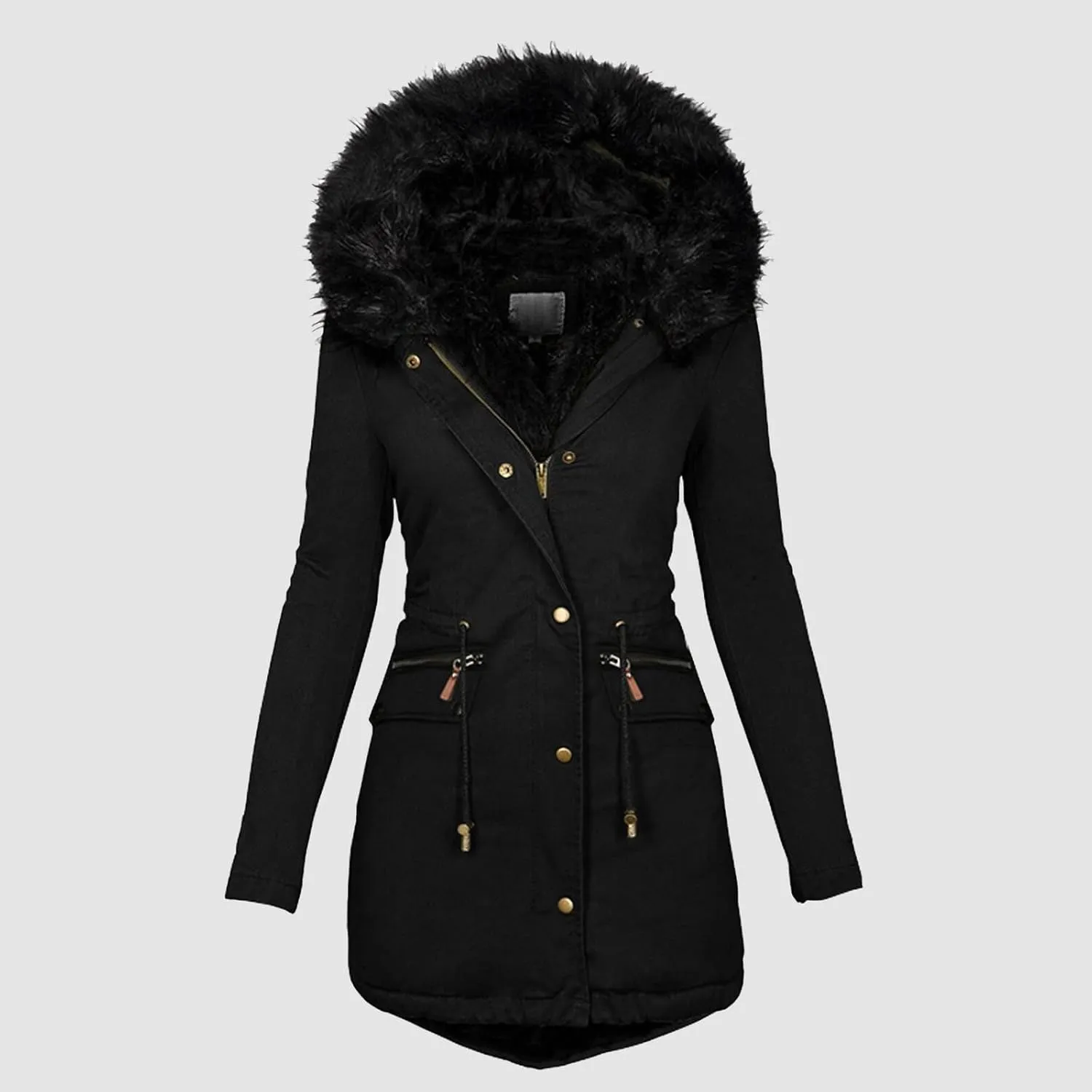Women's Winter Fleece Lined Parka Jackets Warm Thicken Winter Coat with Fur Hood Long Windproof Cotton Coat Puffer Jackets