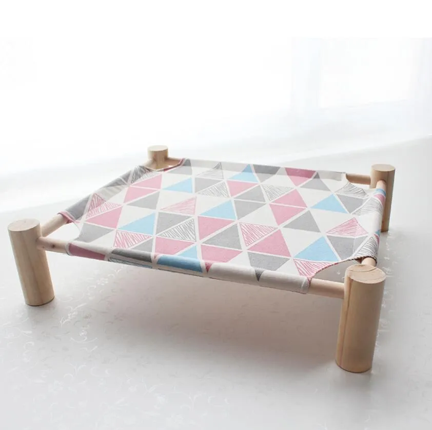 Wood Cat Bed Lounger Sleep Pet Cat Raised Hammock