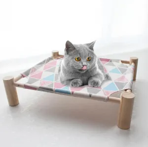 Wood Cat Bed Lounger Sleep Pet Cat Raised Hammock
