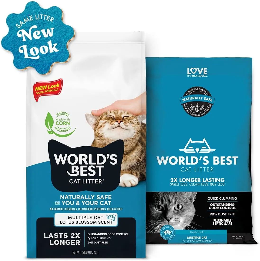 WORLD'S BEST CAT LITTER Multiple Cat Lotus Blossom Scented 32-Pounds - Natural Ingredients, Quick Clumping, Flushable, 99% Dust Free & Made in USA - Floral Fragrance & Long-Lasting Odor Control