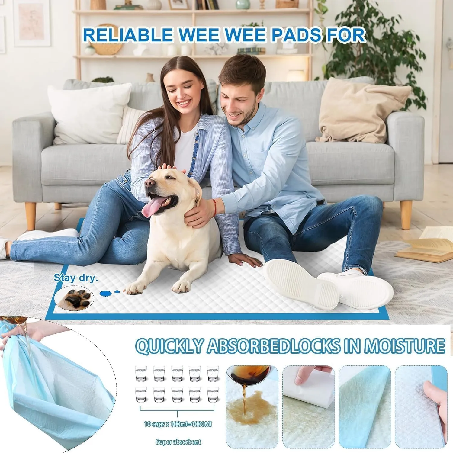 XXXXL Puppy Pee Pads for Dogs 36"x47" 30 Count, Extra Large Dog Pee Pads, Leak-Proof & Super Absorbent Dog Pee Pads, Thicken Disposable Potty Pads Puppy Training Pads for Cats Rabbits