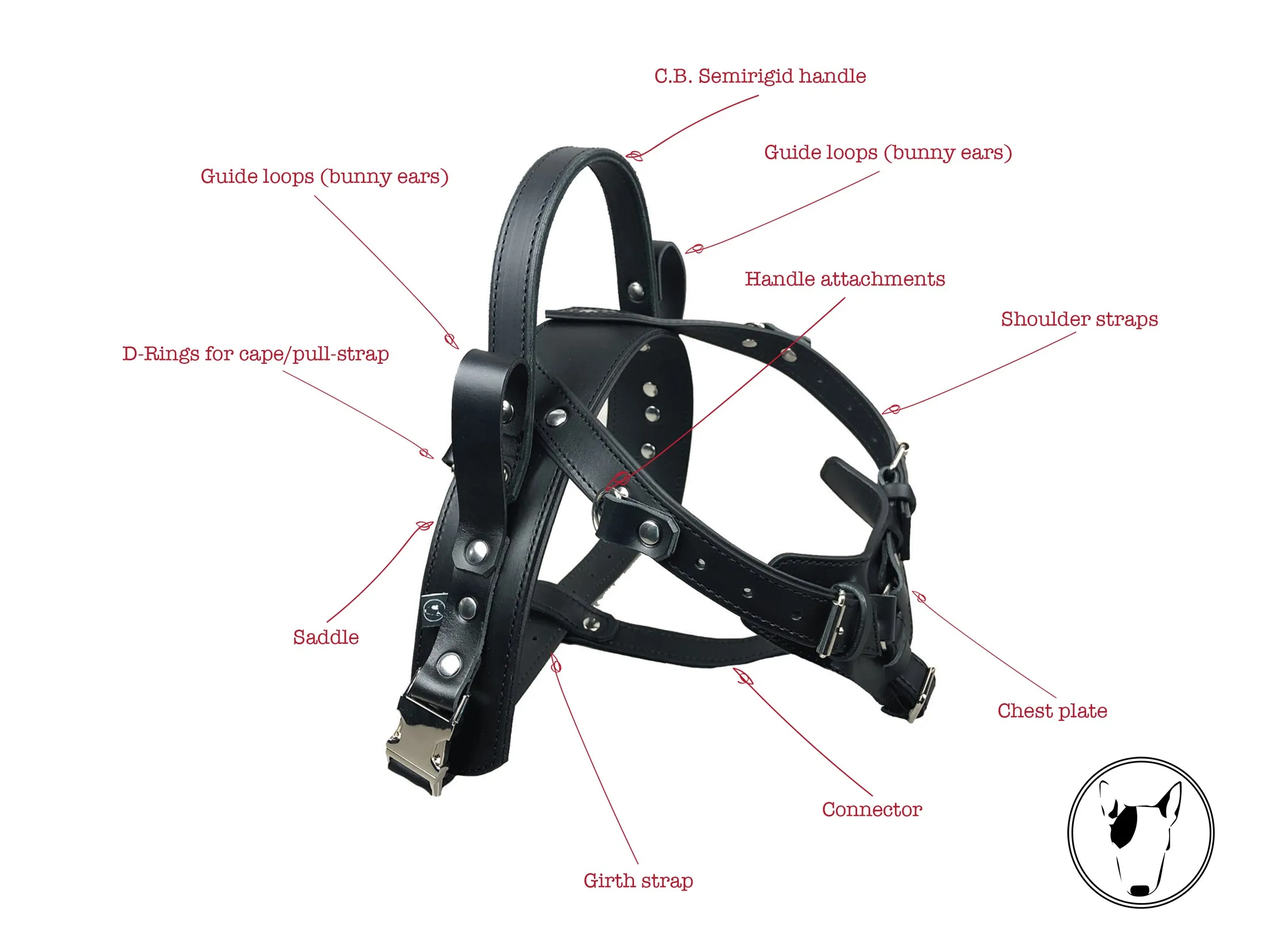 Y Front Leather Guide Dog Harness with Fixed Semi Rigid Handle