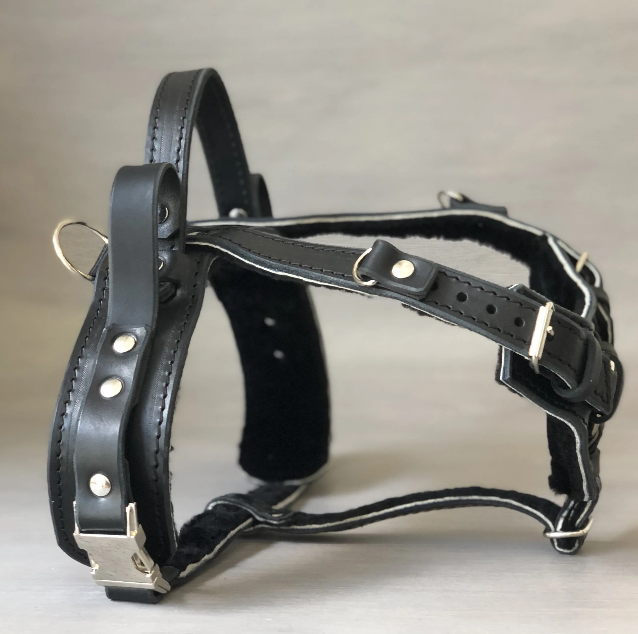 Y Front Leather Guide Dog Harness with Fixed Semi Rigid Handle