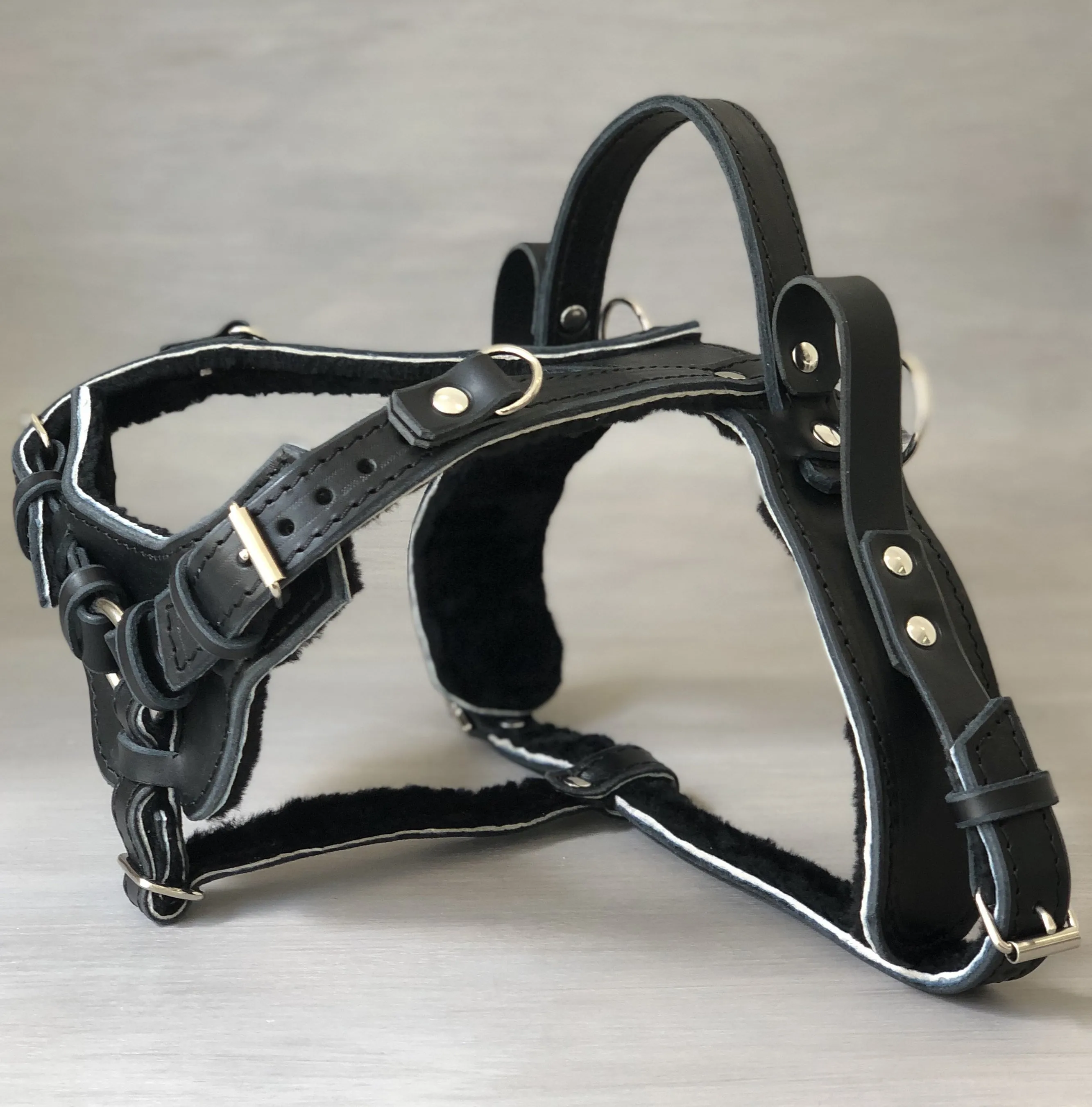 Y Front Leather Guide Dog Harness with Fixed Semi Rigid Handle