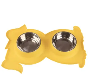 yellow Stainless Steel Double Pet Bowl Dog Cat Twin Food Water Dish Feeding Station AZ21792