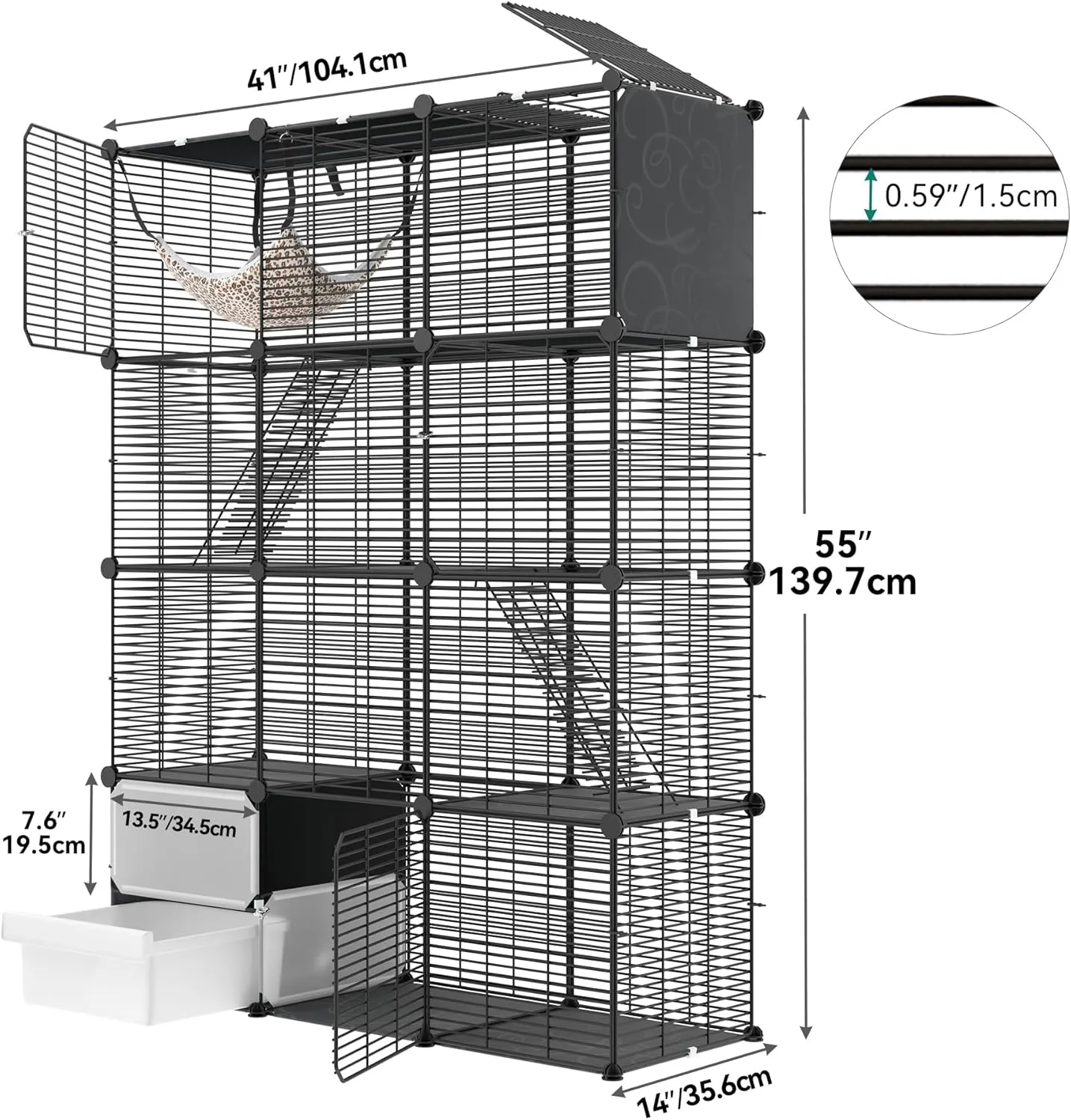 YITAHOME Cat Enclosure with Litter Box: 4-Level Indoor Cat Cage for Kittens, Spacious Play Area for 1-3 Small Cats (Black)