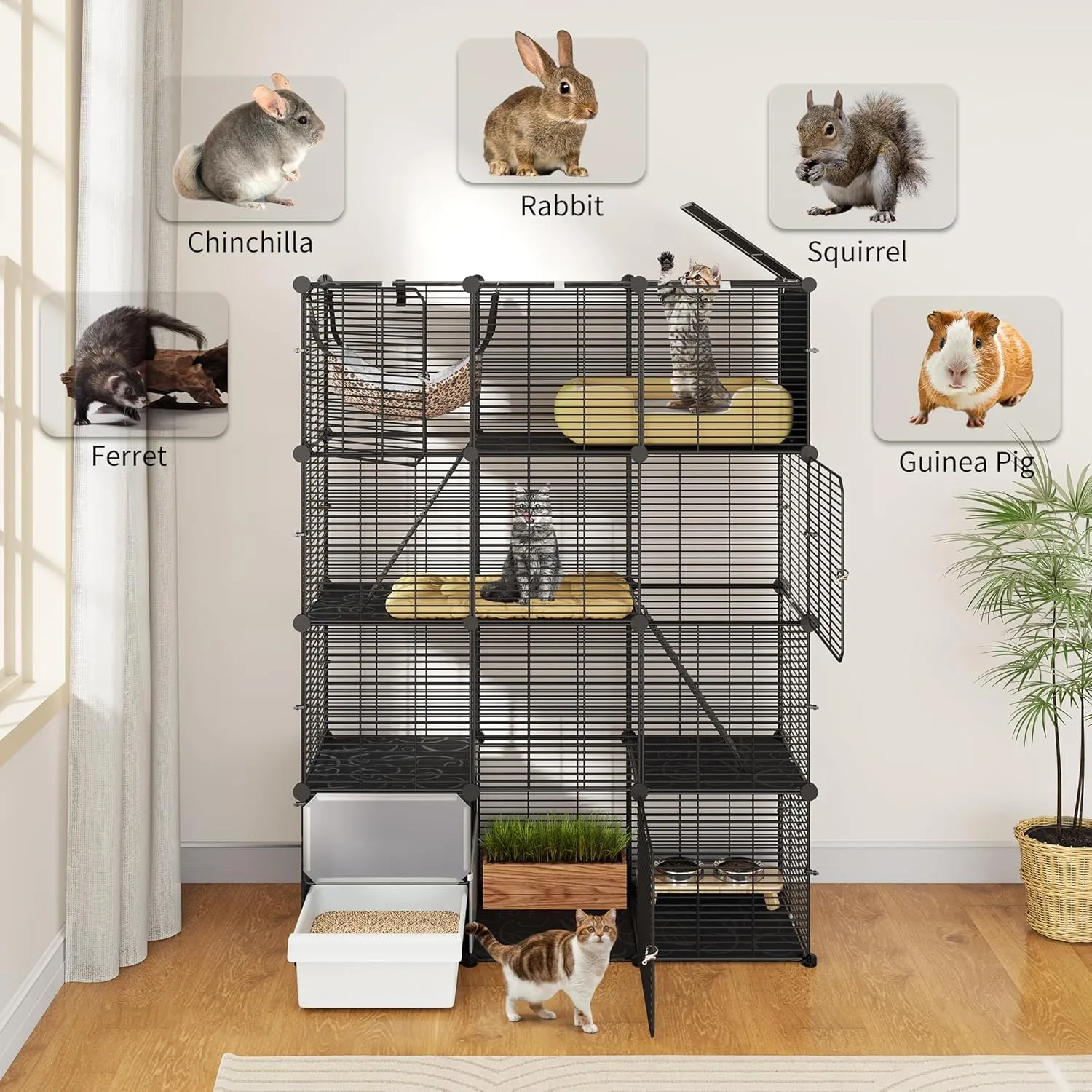 YITAHOME Cat Enclosure with Litter Box: 4-Level Indoor Cat Cage for Kittens, Spacious Play Area for 1-3 Small Cats (Black)