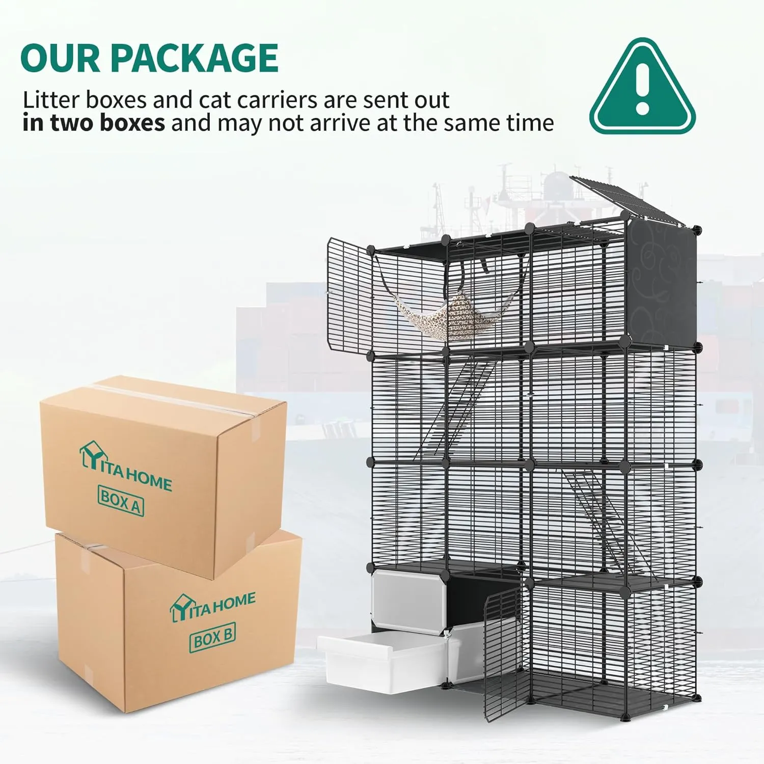 YITAHOME Cat Enclosure with Litter Box: 4-Level Indoor Cat Cage for Kittens, Spacious Play Area for 1-3 Small Cats (Black)